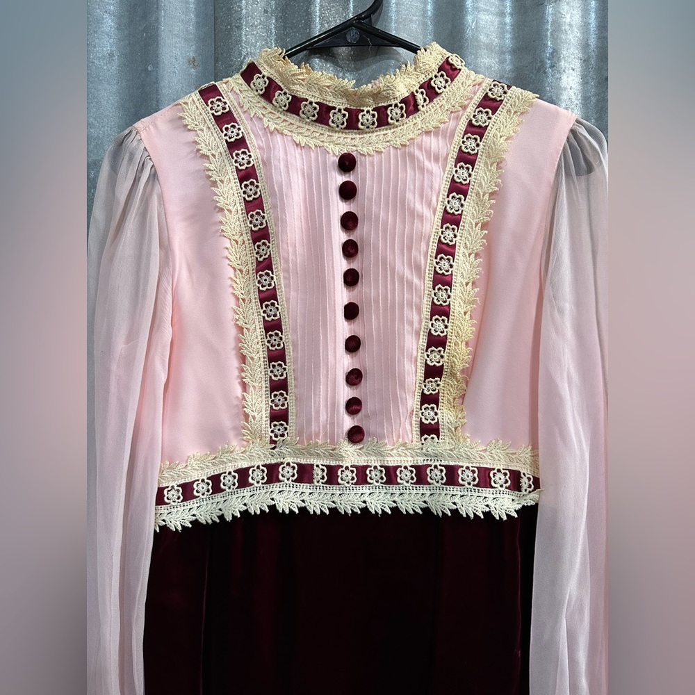 Adorable Velvet Maxi Dress 70s Hippie Gown Cottagecore